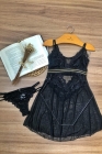 CAMISOLA FEITA EM TULE E RENDA- DETALHE ELASTICO MADRID- SEM BOJO E SEM ARO- ACOMPANHA CALCINHA FIO STRING Ref.: 2808
