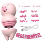 VIBRADOR ESTIMULADOR LÍNGUA RECARREGÁVEL 6 VELOCIDADES FORMATO DE PORCO ROSA