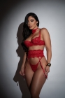 CONJUNTO SENSUAL EM RENDA COM LIGA E ACESSÓRIO NO PESCOÇO REF.: 622