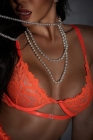 CONJUNTO NEON EM RENDA COM CINTA LIGA E DETALHES EM STRASS LARANJA P,M,G,GG(PLUS SIZE) Ref.: 2855